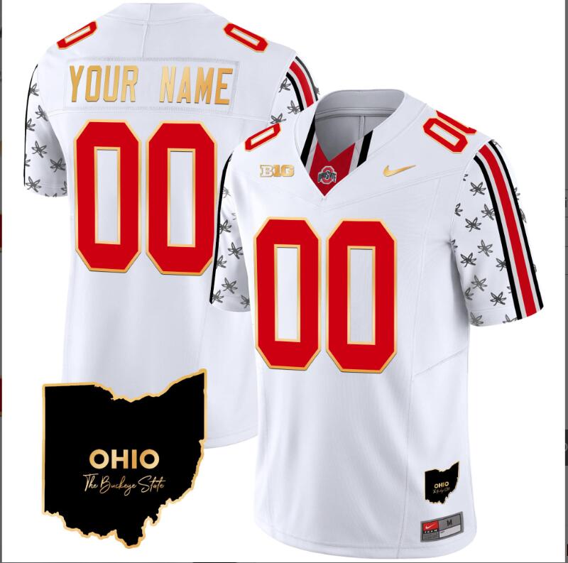 Men Ohio State Buckeyes 2024 Home Patch Gold Trim Vapor white Limited Custom NCAA jerseys